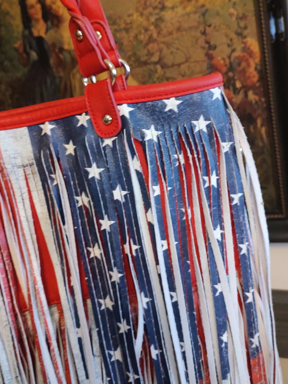 Red, White & Blue Fringe Tote Bag - Patriotic Women's Handbag - Picture 2 of 15